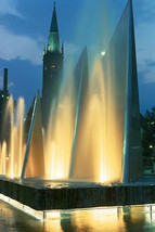 Fountain sculpture by night in the Square of Germany Unity in Dsseldorf