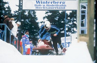 Bobsleighers at the start of the bobsleigh run in Winterberg