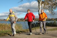 Small group out Nordic walking in the countryside